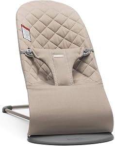 BabyBjörn Bouncer Bliss, Sand Gray, Woven, Classic Quilt | 2-in-1 Adjustable Baby Bouncer 