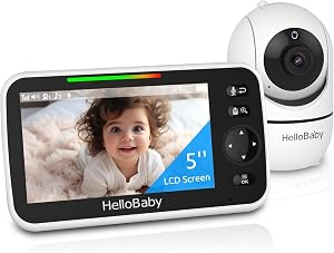 HelloBaby No WiFi Baby Monitor 5" Screen, 30-Hour Battery, Pan-Tilt-Zoom Camera, Night Vision, VOX, 2-Way Talk, 1000ft Range, HB6550