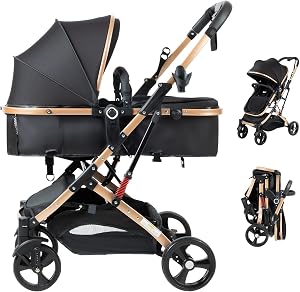 PEARLOVE 2 in 1 Baby Stroller Newborn Foldable Pushchair Folding High Landscape Infant Car
