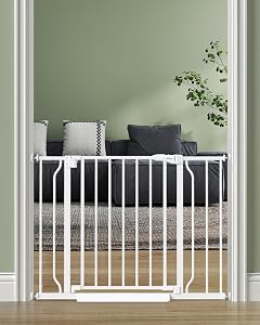 Cideny Baby Gate No Drilling, 29"-40" Auto Close for Doorways & Stairs, Pressure Mounted Adjustable, Easy Walk Through, White