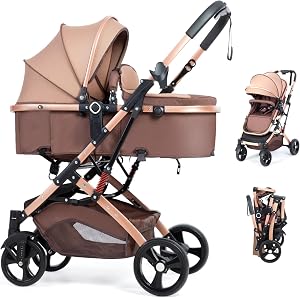 2 in 1 Baby Stroller Newborn Foldable Pushchair with Adjustable Canopy Folding High Landsc
