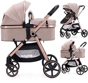 Lortsybab 2-in-1 Baby Stroller - Folding Infant Newborn Pram Stroller with Reversible Seat