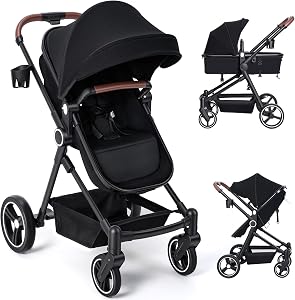Leooy 2-1 Baby Stroller, Newborn Toddler Compact Stroller with Convertible Seat, Foldable 