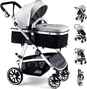 Hagaday Baby Stroller, 2-in-1 Reversible Toddler Seat with Basket Mode, Foldable Infant St