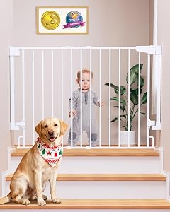 Cumbor 29.2-43" Baby Gate for Stairs, Hardware Mounted, Expandable No Bottom Bar, Auto Close Extra Wide Walk Thru, Top of Stairways